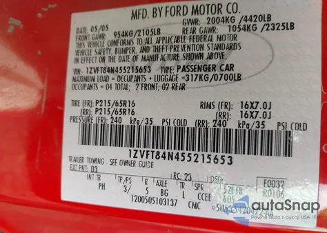 2005 Ford Mustang from USA, damaged, VIN 1ZVFT84N455215653